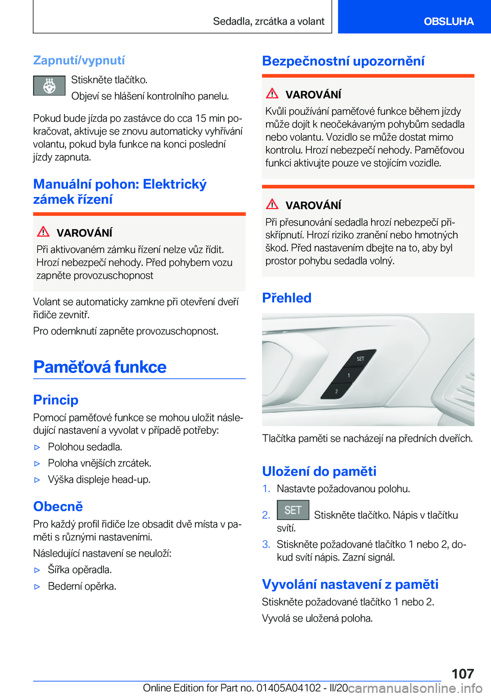 BMW Z4 2020  Návod na použití (in Czech) �Z�a�p�n�u�t�