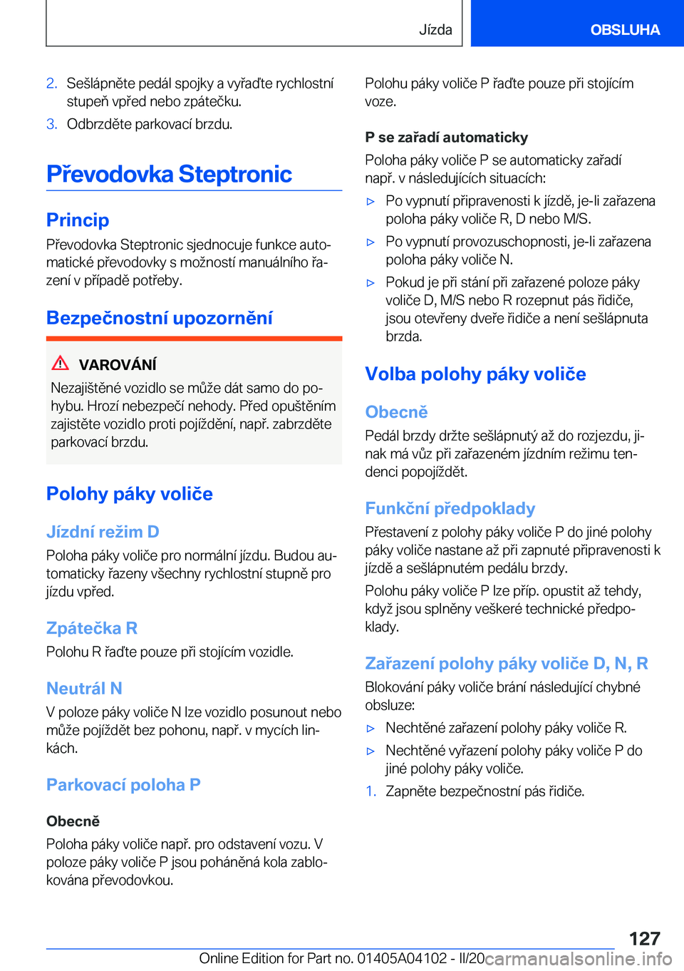 BMW Z4 2020  Návod na použití (in Czech) �2�.�S�e(�l�