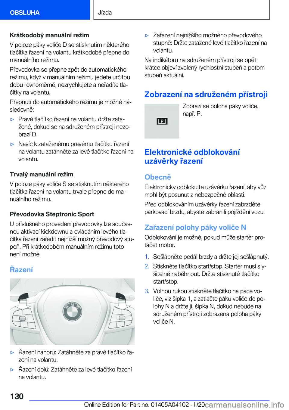 BMW Z4 2020  Návod na použití (in Czech) �K�r�