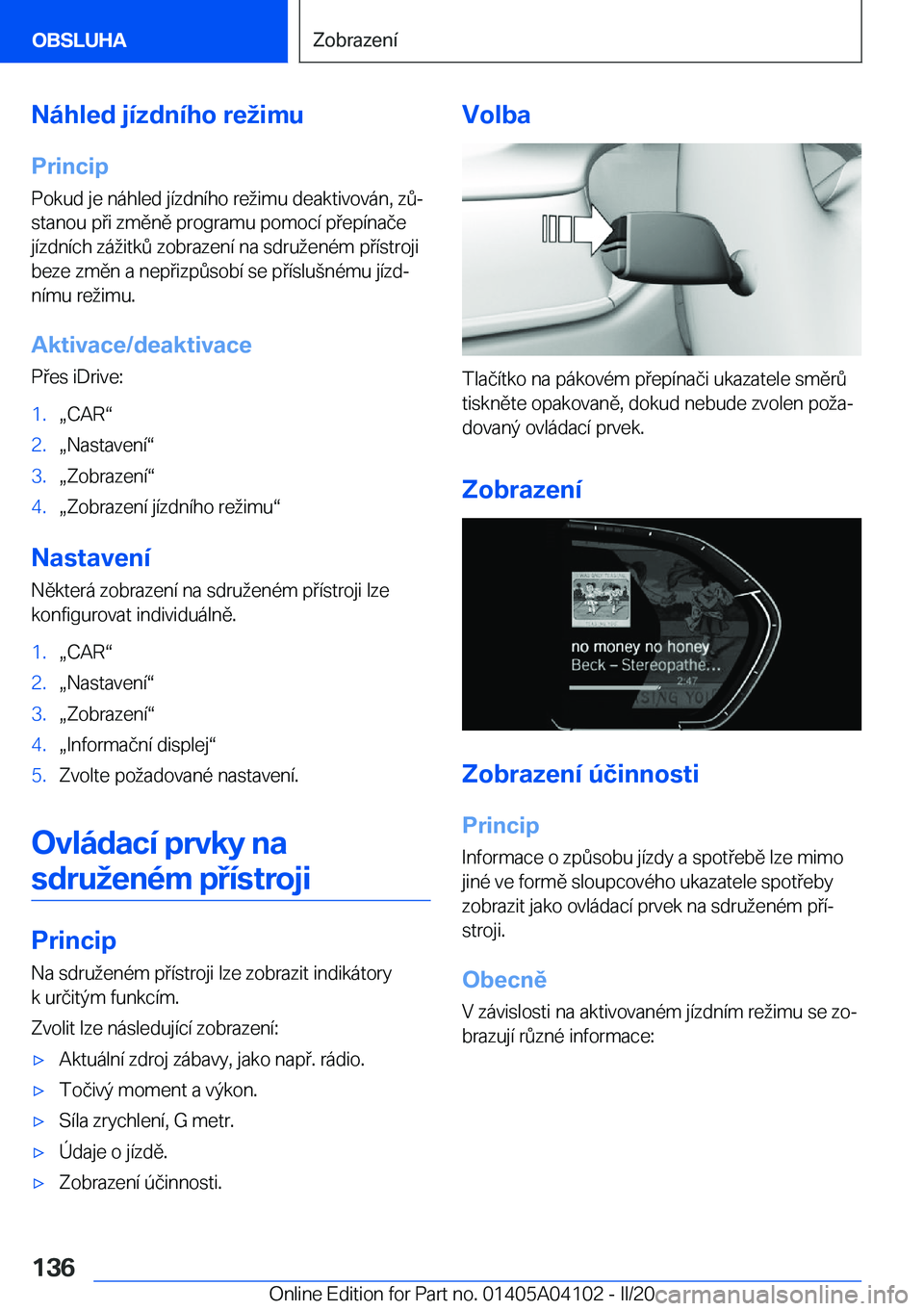 BMW Z4 2020  Návod na použití (in Czech) �N�