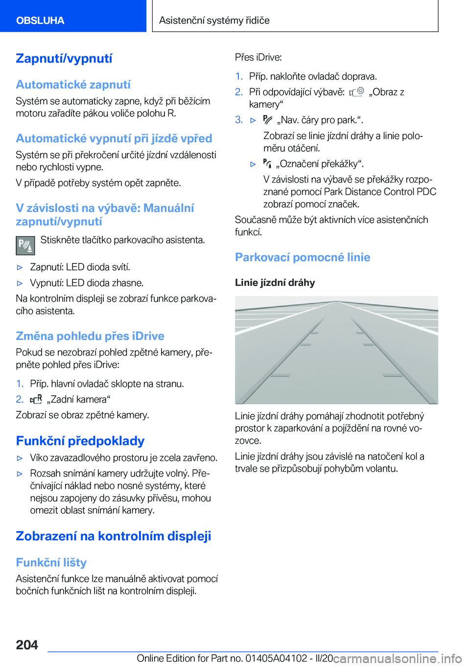 BMW Z4 2020  Návod na použití (in Czech) �Z�a�p�n�u�t�