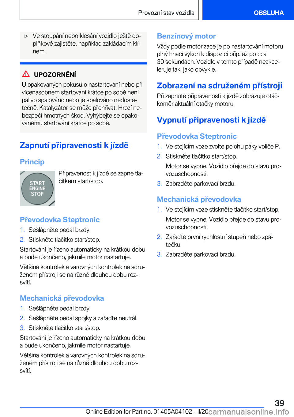 BMW Z4 2020  Návod na použití (in Czech) x�V�e��s�t�o�u�p�