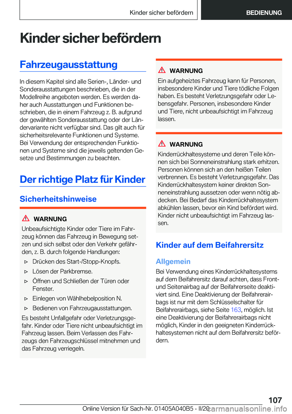 BMW Z4 2020  Betriebsanleitungen (in German) �K�i�n�d�e�r��s�i�c�h�e�r��b�e�f�