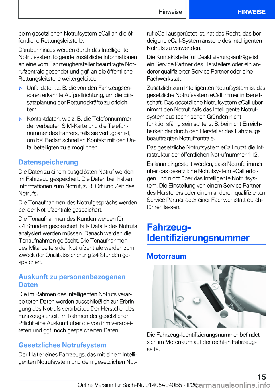 BMW Z4 2020  Betriebsanleitungen (in German) �b�e�i�m��g�e�s�e�t�z�l�i�c�h�e�n��N�o�t�r�u�f�s�y�s�t�e�m��e�C�a�l�l��a�n��d�i�e��