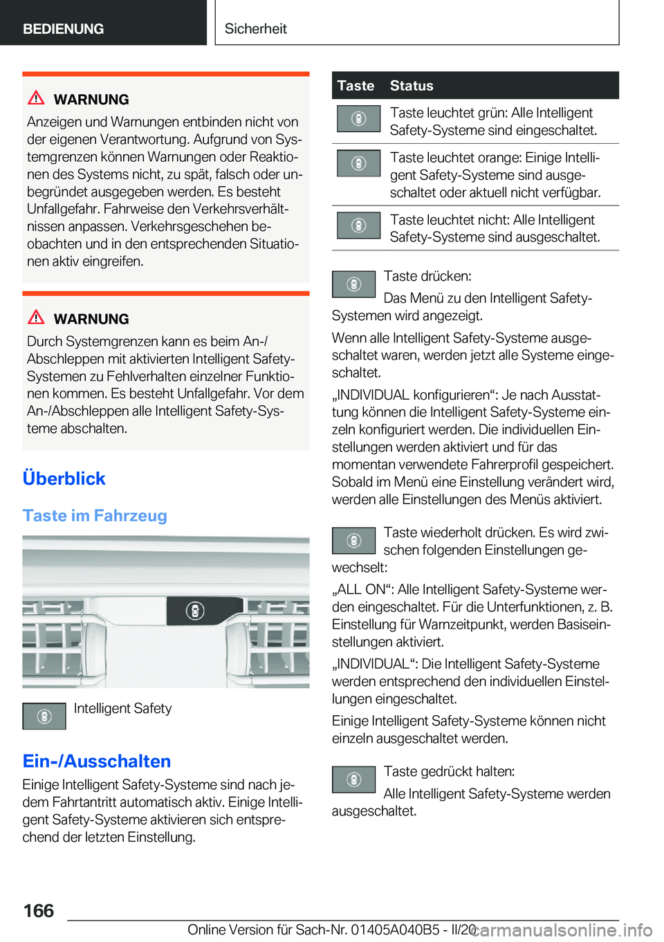 BMW Z4 2020  Betriebsanleitungen (in German) �W�A�R�N�U�N�G
�A�n�z�e�i�g�e�n��u�n�d��W�a�r�n�u�n�g�e�n��e�n�t�b�i�n�d�e�n��n�i�c�h�t��v�o�n
�d�e�r��e�i�g�e�n�e�n��V�e�r�a�n�t�w�o�r�t�u�n�g�.��A�u�f�g�r�u�n�d��v�o�n��S�y�sj
�t�e�m�g�r�
