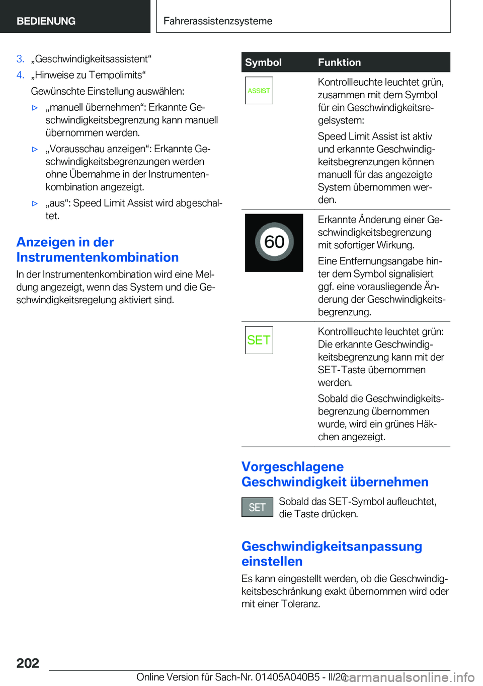 BMW Z4 2020  Betriebsanleitungen (in German) �3�.x�G�e�s�c�h�w�i�n�d�i�g�k�e�i�t�s�a�s�s�i�s�t�e�n�tv�4�.x�H�i�n�w�e�i�s�e��z�u��T�e�m�p�o�l�i�m�i�t�sv
�G�e�w�