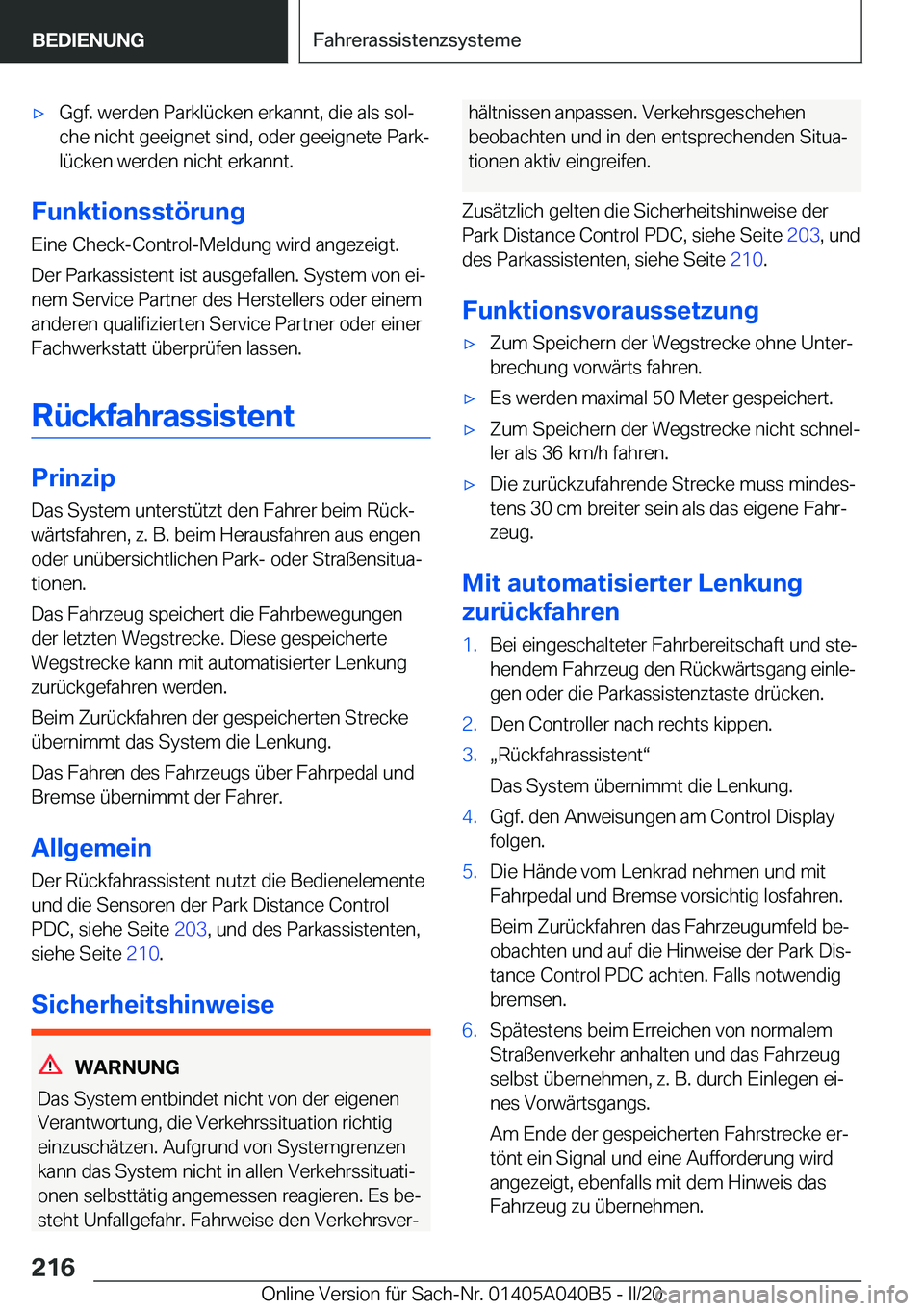 BMW Z4 2020  Betriebsanleitungen (in German) 'x�G�g�f�.��w�e�r�d�e�n��P�a�r�k�l�