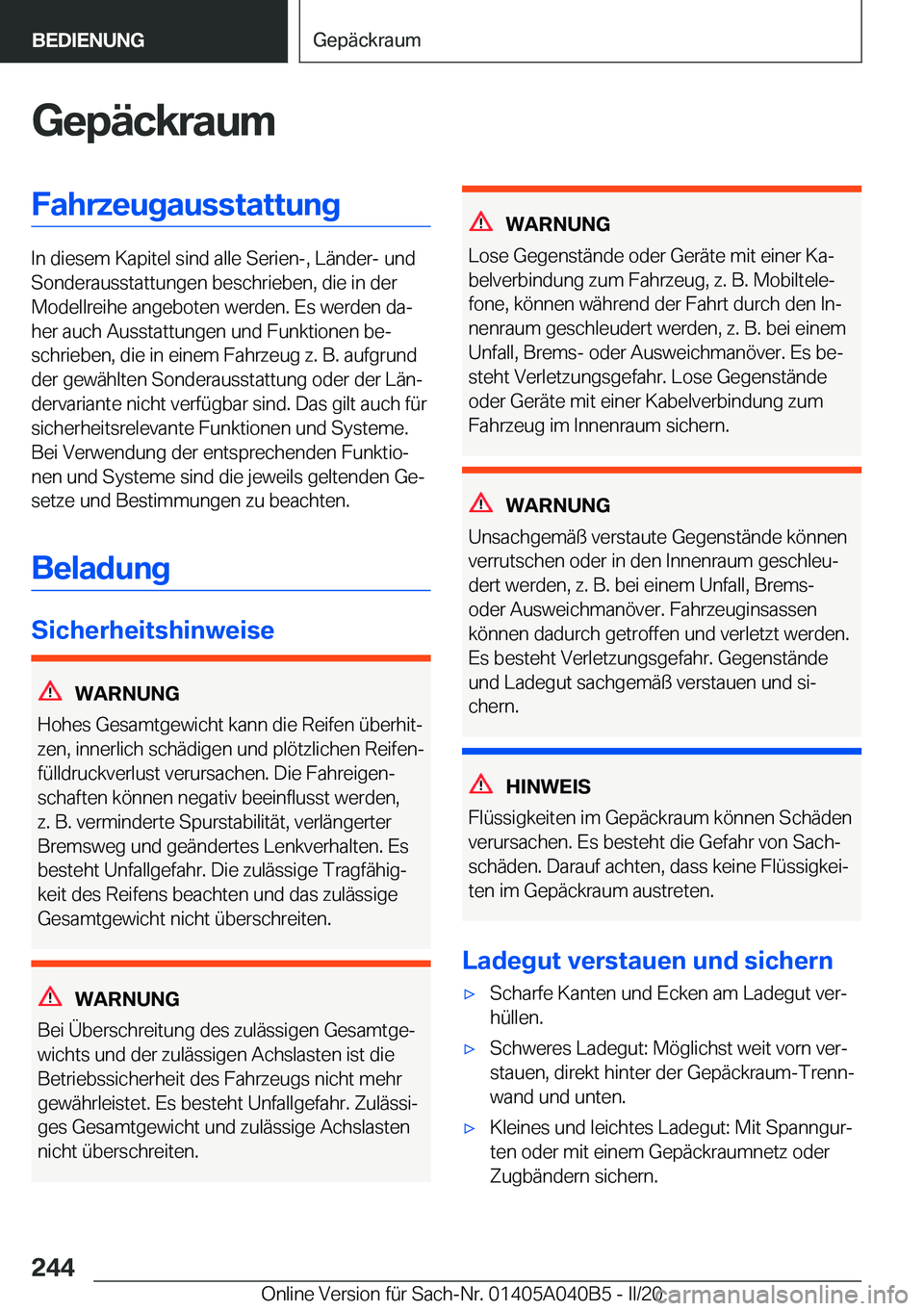 BMW Z4 2020  Betriebsanleitungen (in German) �G�e�p�