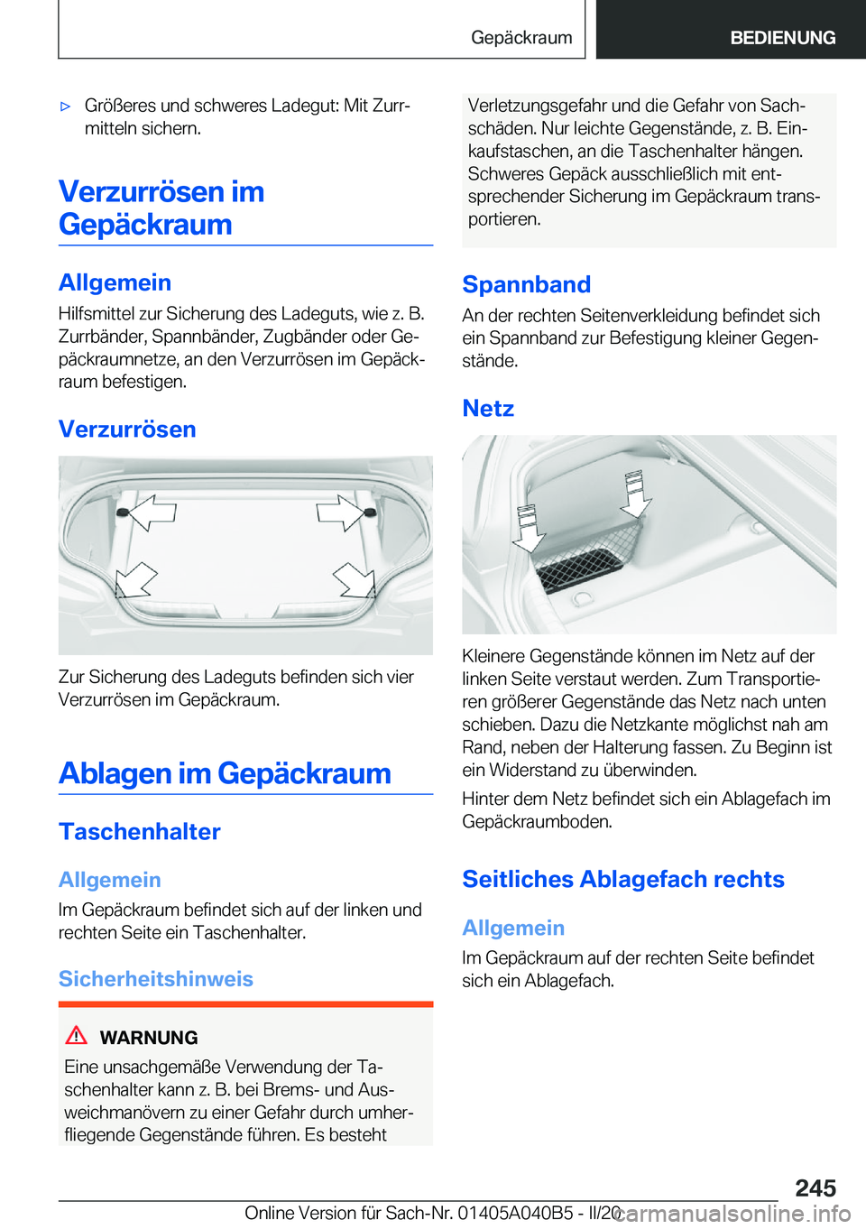 BMW Z4 2020  Betriebsanleitungen (in German) 'x�G�r�