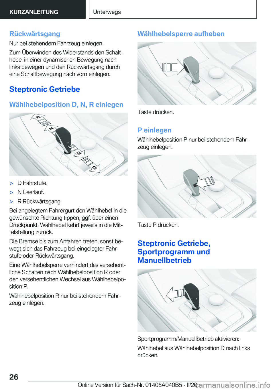 BMW Z4 2020  Betriebsanleitungen (in German) �R�