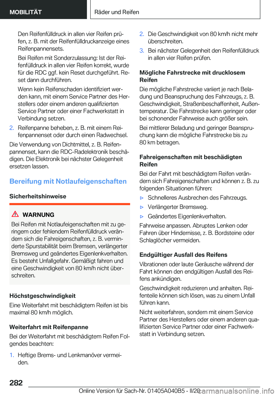 BMW Z4 2020  Betriebsanleitungen (in German) �D�e�n��R�e�i�f�e�n�f�