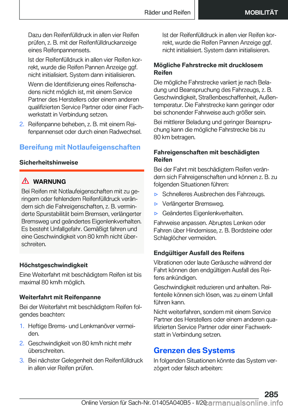 BMW Z4 2020  Betriebsanleitungen (in German) �D�a�z�u��d�e�n��R�e�i�f�e�n�f�