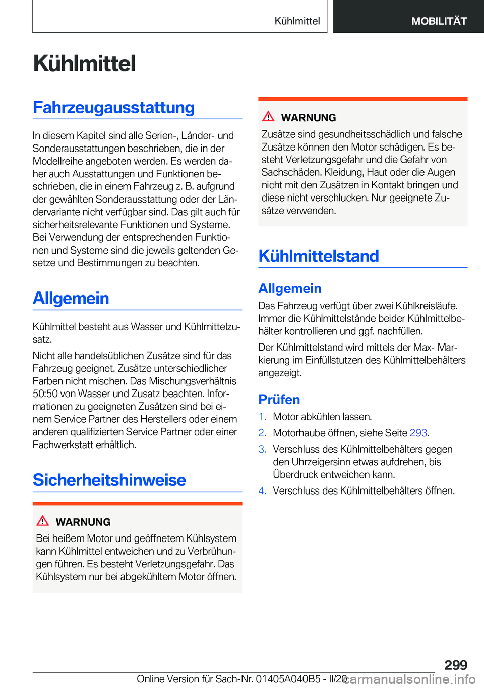 BMW Z4 2020  Betriebsanleitungen (in German) �K�