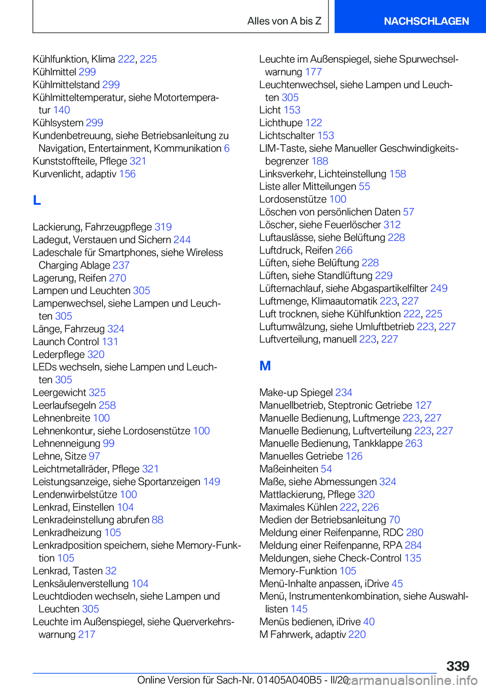 BMW Z4 2020  Betriebsanleitungen (in German) �K�