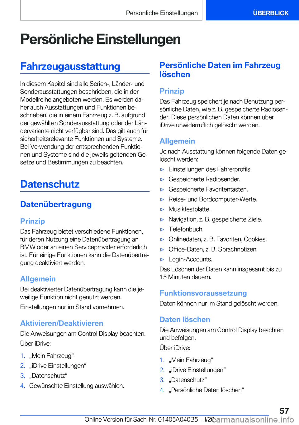 BMW Z4 2020  Betriebsanleitungen (in German) �P�e�r�s�