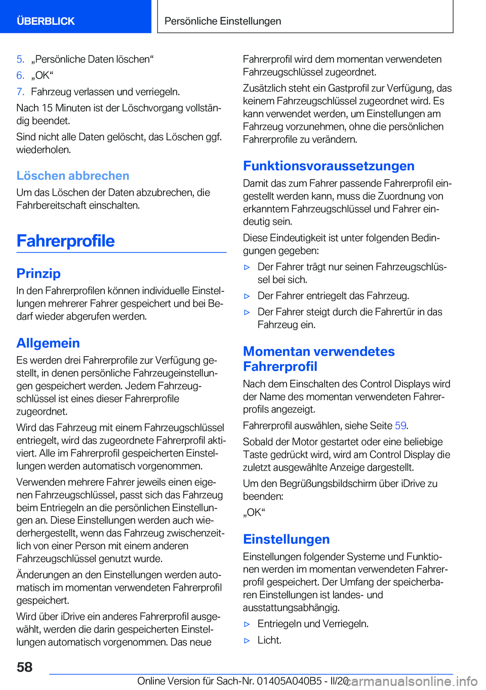 BMW Z4 2020  Betriebsanleitungen (in German) �5�.x�P�e�r�s�