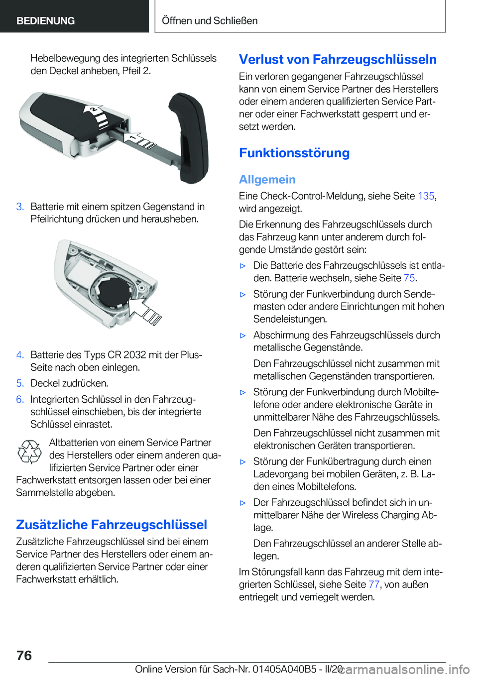 BMW Z4 2020  Betriebsanleitungen (in German) �H�e�b�e�l�b�e�w�e�g�u�n�g��d�e�s��i�n�t�e�g�r�i�e�r�t�e�n��S�c�h�l�