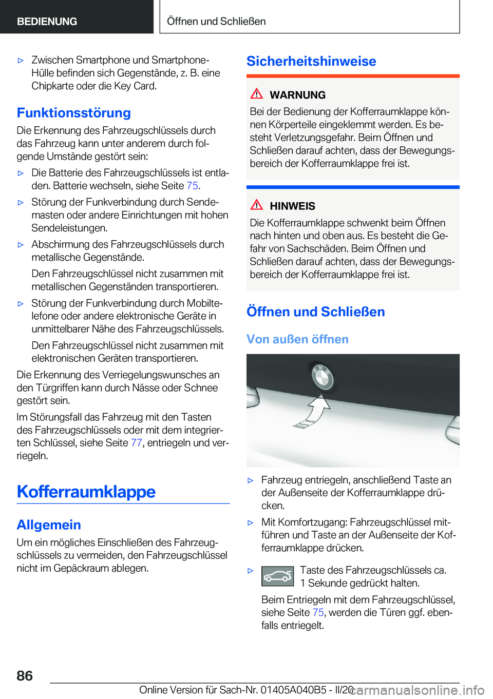 BMW Z4 2020  Betriebsanleitungen (in German) 'x�Z�w�i�s�c�h�e�n��S�m�a�r�t�p�h�o�n�e��u�n�d��S�m�a�r�t�p�h�o�n�e�-�H�
