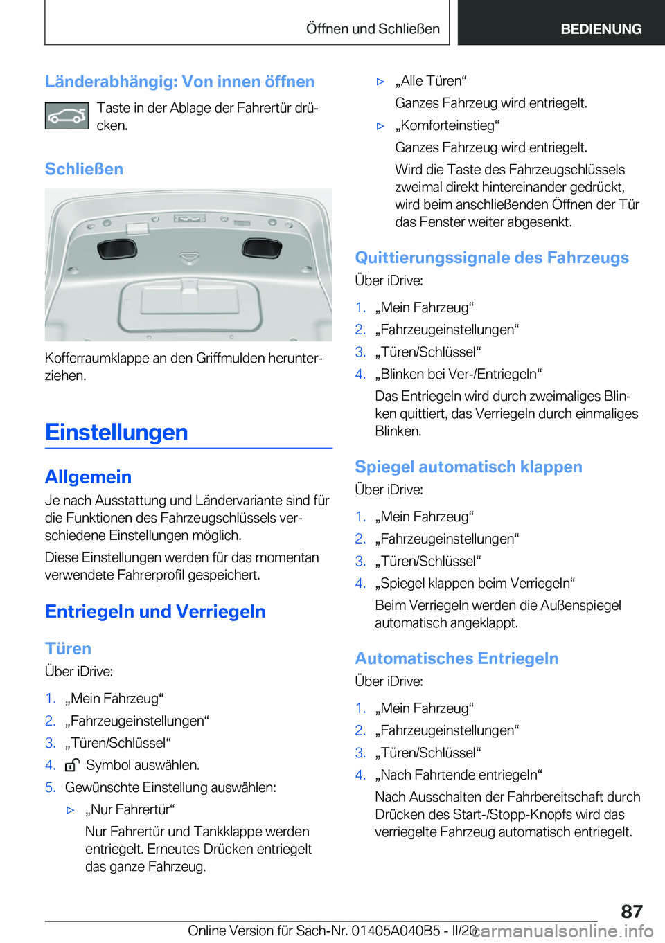 BMW Z4 2020  Betriebsanleitungen (in German) �L�