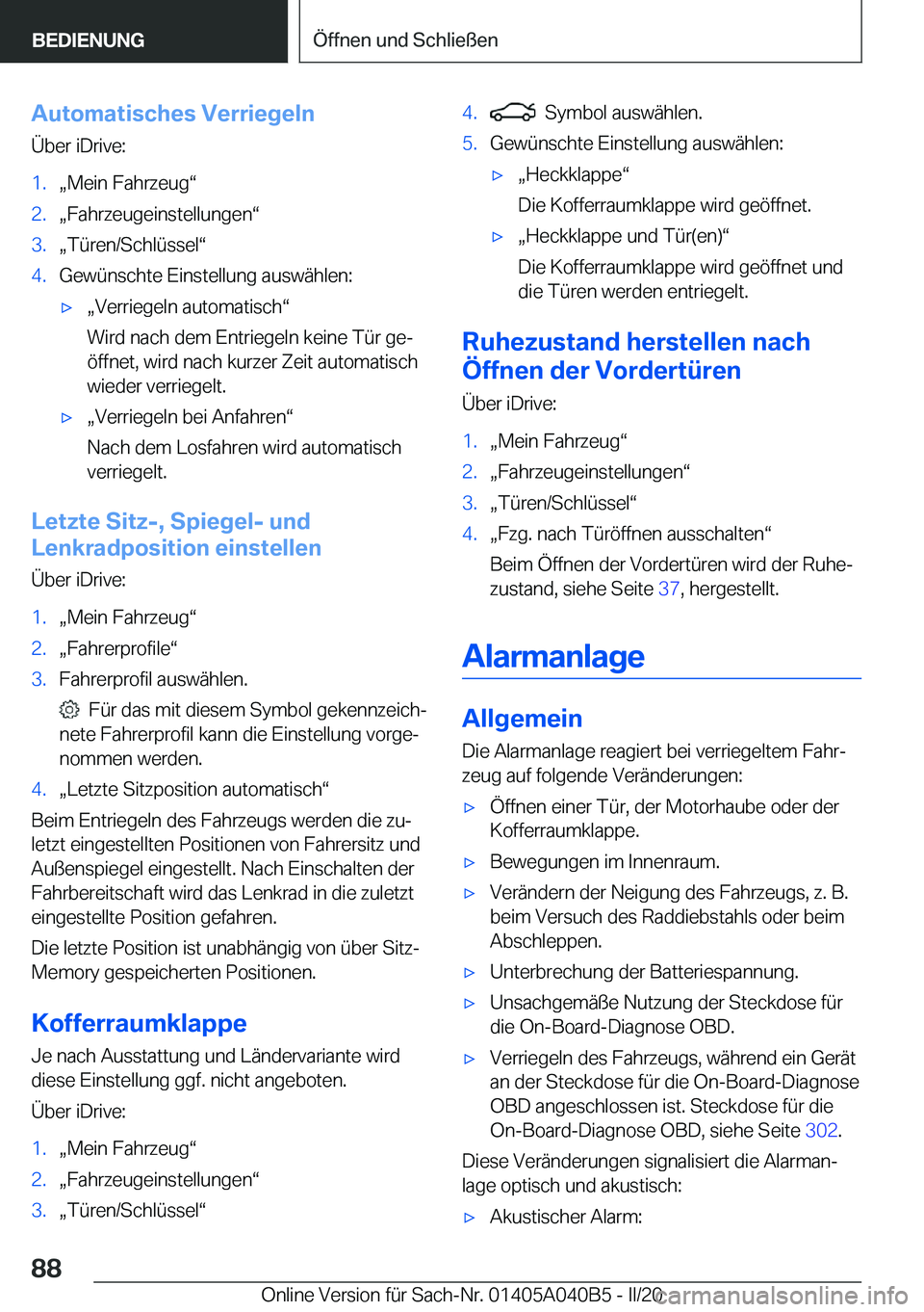 BMW Z4 2020  Betriebsanleitungen (in German) �A�u�t�o�m�a�t�i�s�c�h�e�s��V�e�r�r�i�e�g�e�l�n�
