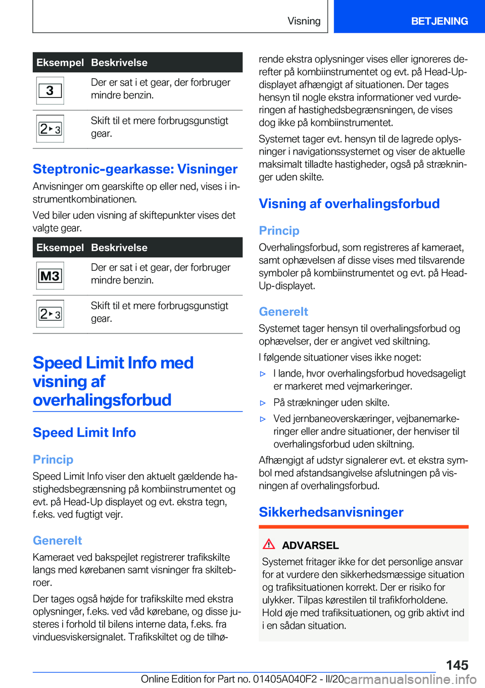 BMW Z4 2020  InstruktionsbØger (in Danish) �E�k�s�e�m�p�e�l�B�e�s�k�r�i�v�e�l�s�e�D�e�r��e�r��s�a�t��i��e�t��g�e�a�r�,��d�e�r��f�o�r�b�r�u�g�e�r
�m�i�n�d�r�e��b�e�n�z�i�n�.�S�k�i�f�t��t�i�l��e�t��m�e�r�e��f�o�r�b�r�u�g�s�g�u�n�s�t�