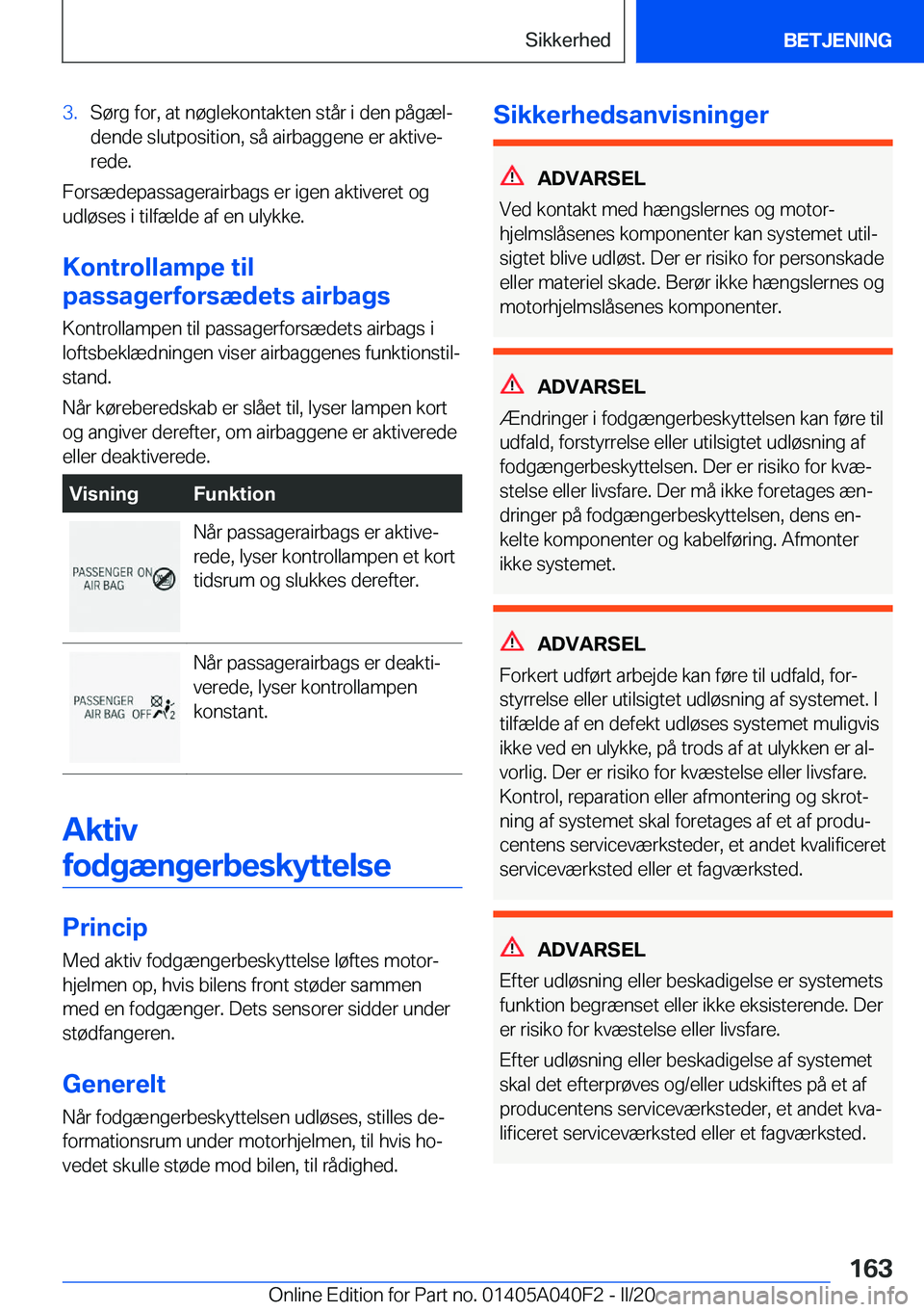 BMW Z4 2020  InstruktionsbØger (in Danish) �3�.�S�