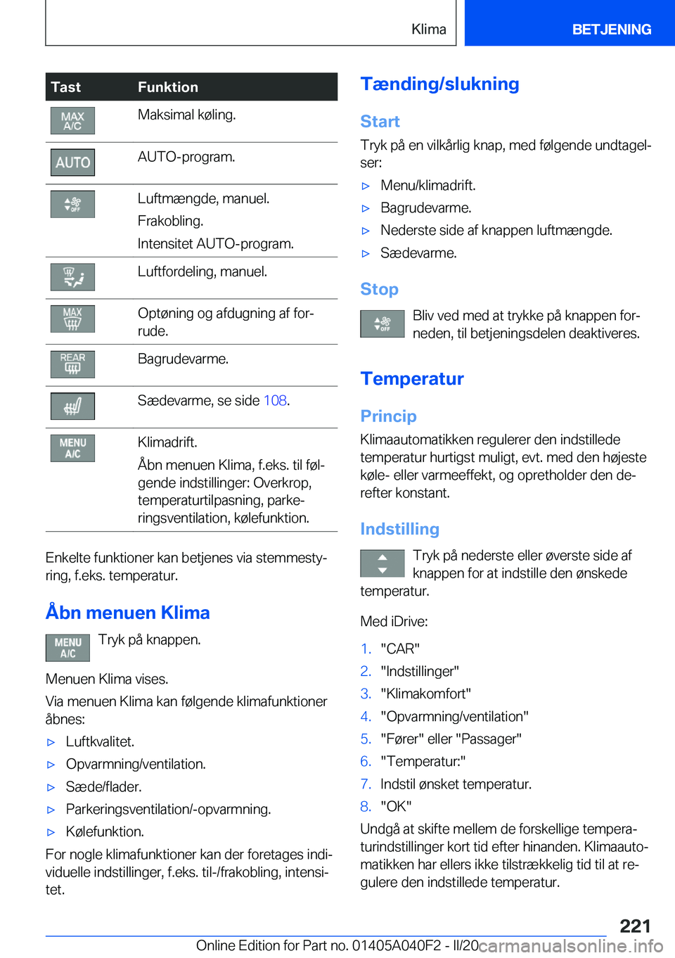 BMW Z4 2020  InstruktionsbØger (in Danish) �T�a�s�t�F�u�n�k�t�i�o�n�M�a�k�s�i�m�a�l��k�