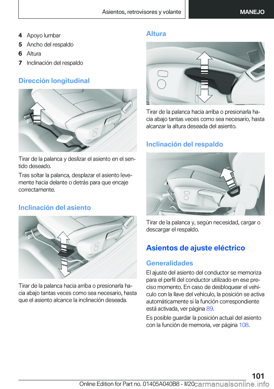 BMW Z4 2020  Manuales de Empleo (in Spanish) �4�A�p�o�y�o��l�u�m�b�a�r�5�A�n�c�h�o��d�e�l��r�e�s�p�a�l�d�o�6�A�l�t�u�r�a�7�I�n�c�l�i�n�a�c�i�