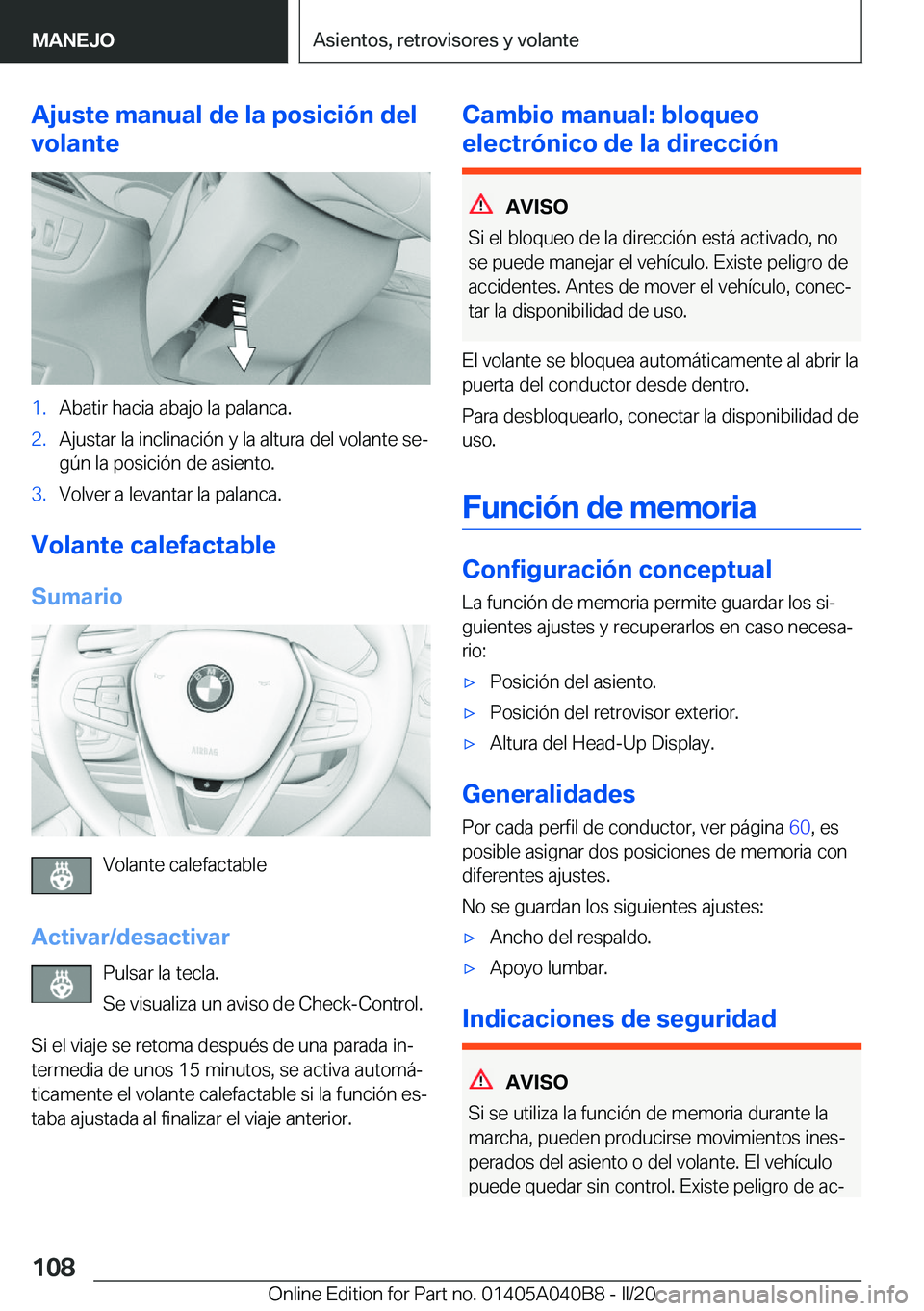 BMW Z4 2020  Manuales de Empleo (in Spanish) �A�j�u�s�t�e��m�a�n�u�a�l��d�e��l�a��p�o�s�i�c�i�