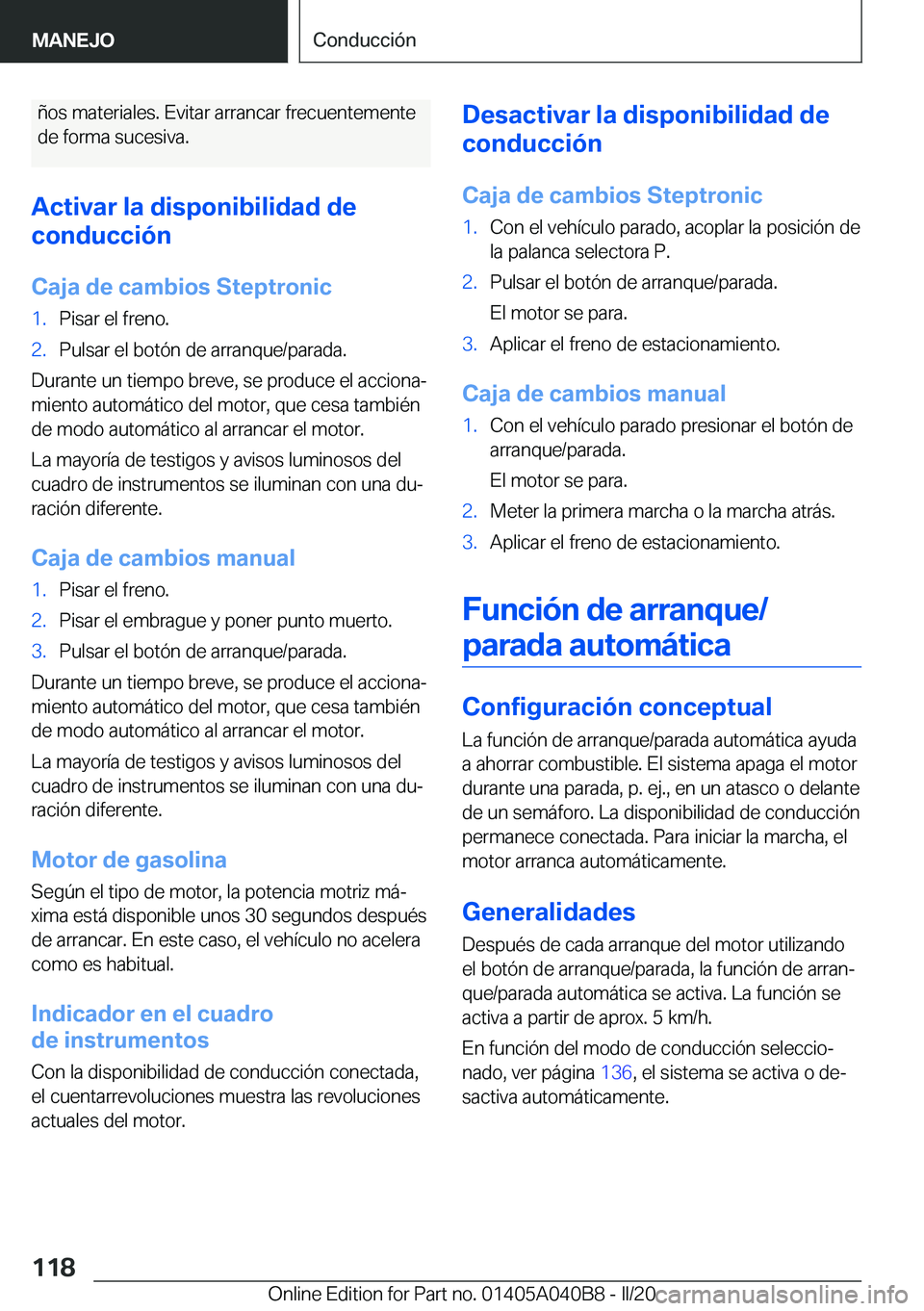 BMW Z4 2020  Manuales de Empleo (in Spanish) �