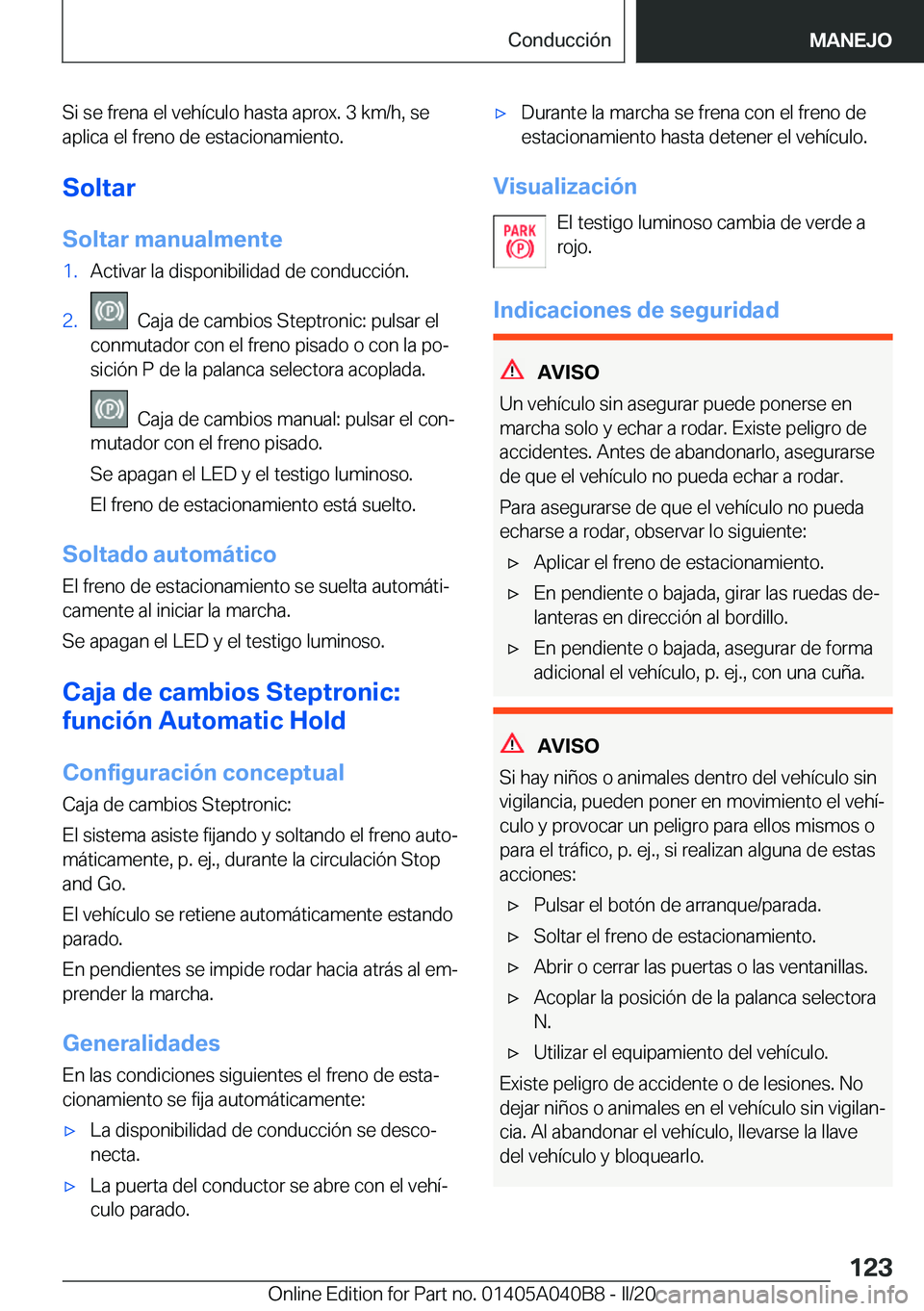 BMW Z4 2020  Manuales de Empleo (in Spanish) �S�i��s�e��f�r�e�n�a��e�l��v�e�h�