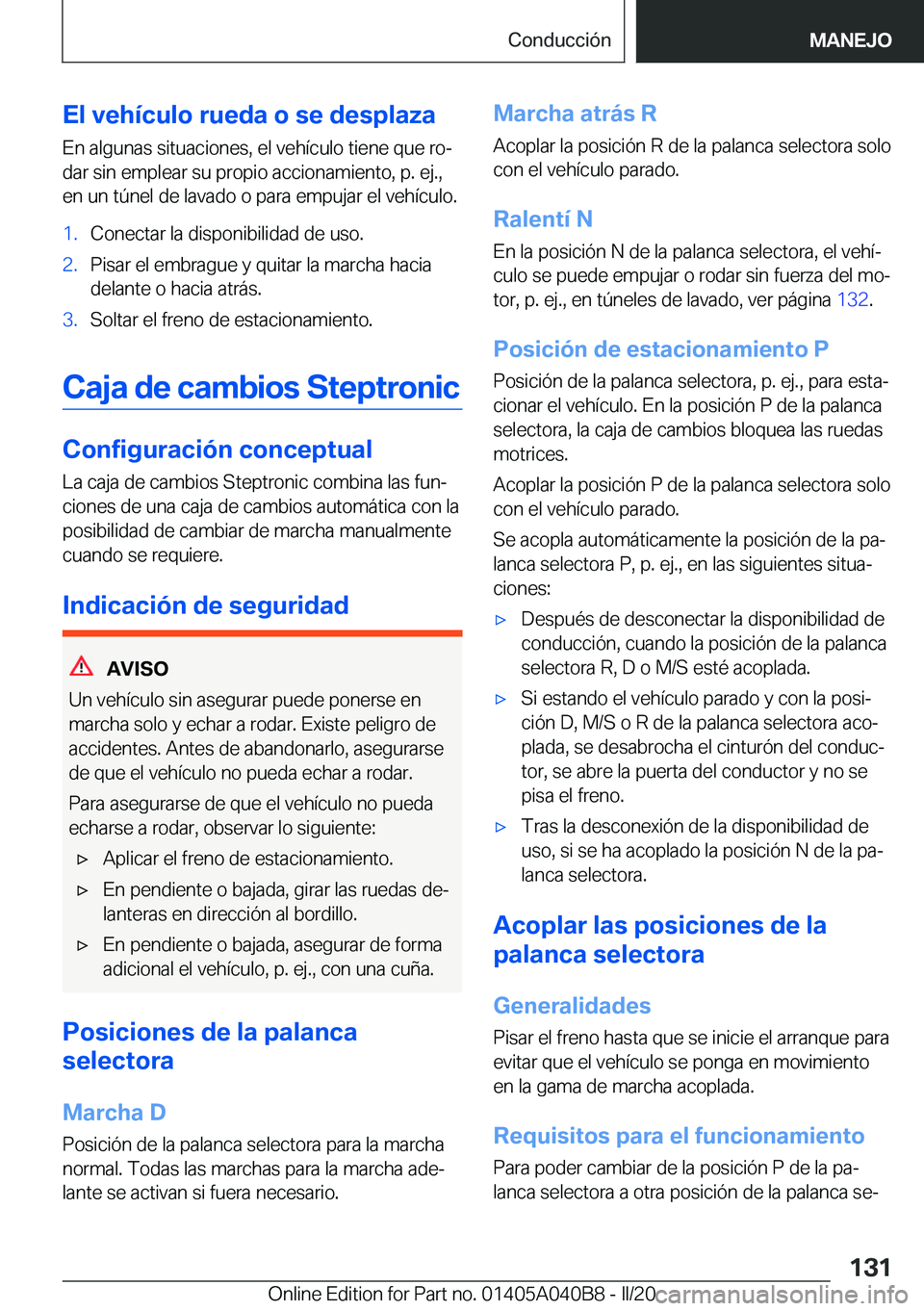 BMW Z4 2020  Manuales de Empleo (in Spanish) �E�l��v�e�h�