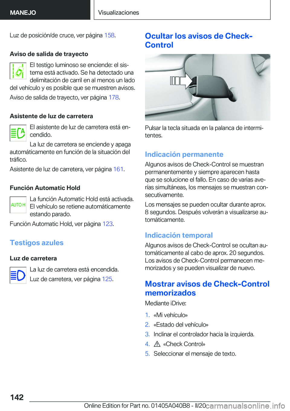 BMW Z4 2020  Manuales de Empleo (in Spanish) �L�u�z��d�e��p�o�s�i�c�i�