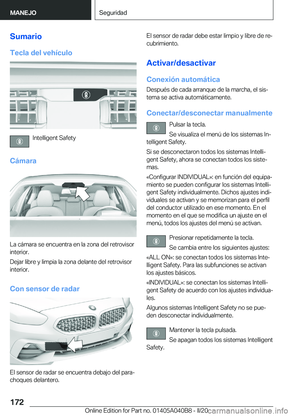 BMW Z4 2020  Manuales de Empleo (in Spanish) �S�u�m�a�r�i�o�T�e�c�l�a��d�e�l��v�e�h�