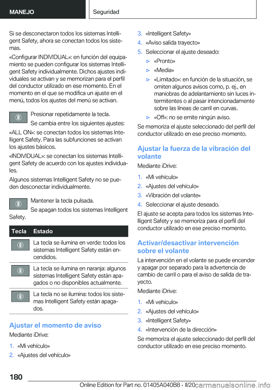 BMW Z4 2020  Manuales de Empleo (in Spanish) �S�i��s�e��d�e�s�c�o�n�e�c�t�a�r�o�n��t�o�d�o�s��l�o�s��s�i�s�t�e�m�a�s��I�n�t�e�l�l�iª
�g�e�n�t��S�a�f�e�t�y�,��a�h�o�r�a��s�e��c�o�n�e�c�t�a�n��t�o�d�o�s��l�o�s��s�i�s�t�eª
�m�a�s�.