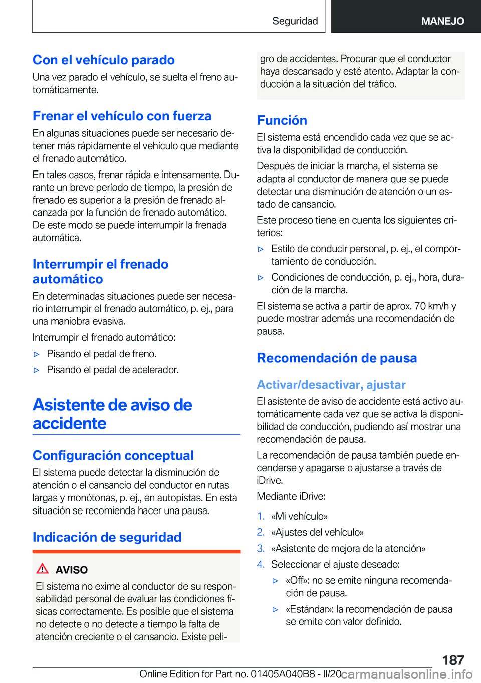 BMW Z4 2020  Manuales de Empleo (in Spanish) �C�o�n��e�l��v�e�h�