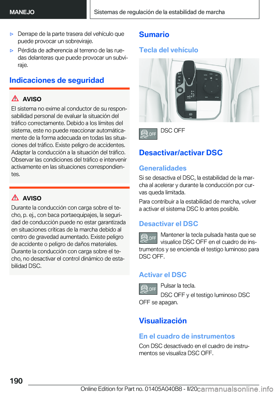 BMW Z4 2020  Manuales de Empleo (in Spanish) 'x�D�e�r�r�a�p�e��d�e��l�a��p�a�r�t�e��t�r�a�s�e�r�a��d�e�l��v�e�h�