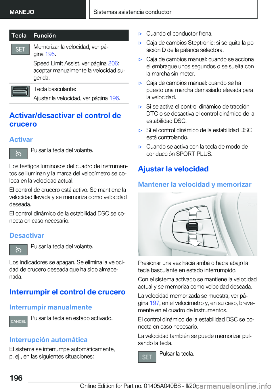 BMW Z4 2020  Manuales de Empleo (in Spanish) �T�e�c�l�a�F�u�n�c�i�