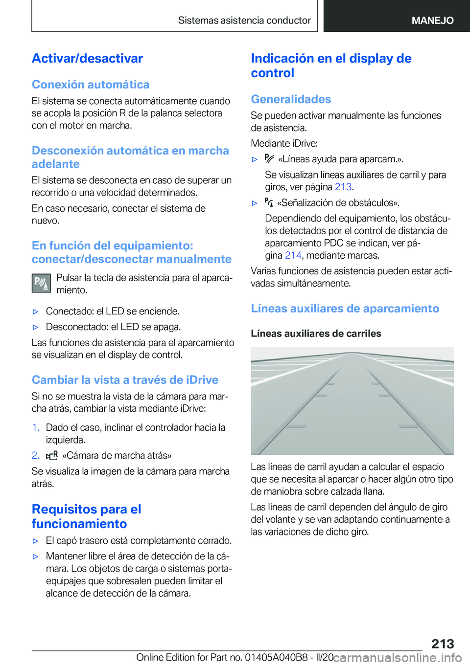 BMW Z4 2020  Manuales de Empleo (in Spanish) �A�c�t�i�v�a�r�/�d�e�s�a�c�t�i�v�a�r�C�o�n�e�x�i�