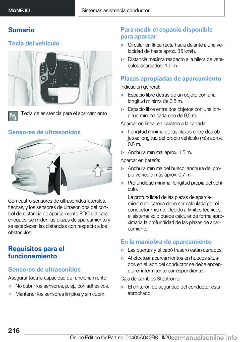 BMW Z4 2020  Manuales de Empleo (in Spanish) �S�u�m�a�r�i�o�T�e�c�l�a��d�e�l��v�e�h�