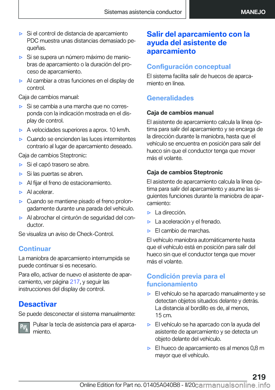 BMW Z4 2020  Manuales de Empleo (in Spanish) 'x�S�i��e�l��c�o�n�t�r�o�l��d�e��d�i�s�t�a�n�c�i�a��d�e��a�p�a�r�c�a�m�i�e�n�t�o
�P�D�C��m�u�e�s�t�r�a��u�n�a�s��d�i�s�t�a�n�c�i�a�s��d�e�m�a�s�i�a�d�o��p�eª
�q�u�e�