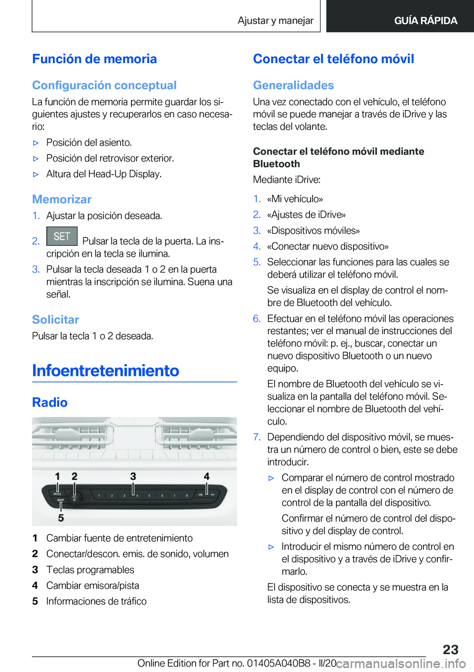 BMW Z4 2020  Manuales de Empleo (in Spanish) �F�u�n�c�i�