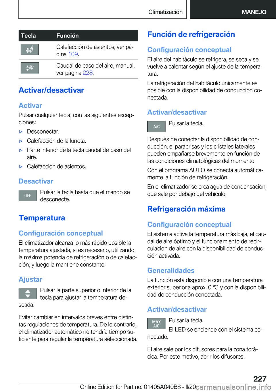 BMW Z4 2020  Manuales de Empleo (in Spanish) �T�e�c�l�a�F�u�n�c�i�