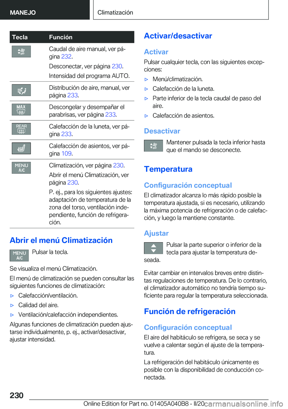 BMW Z4 2020  Manuales de Empleo (in Spanish) �T�e�c�l�a�F�u�n�c�i�