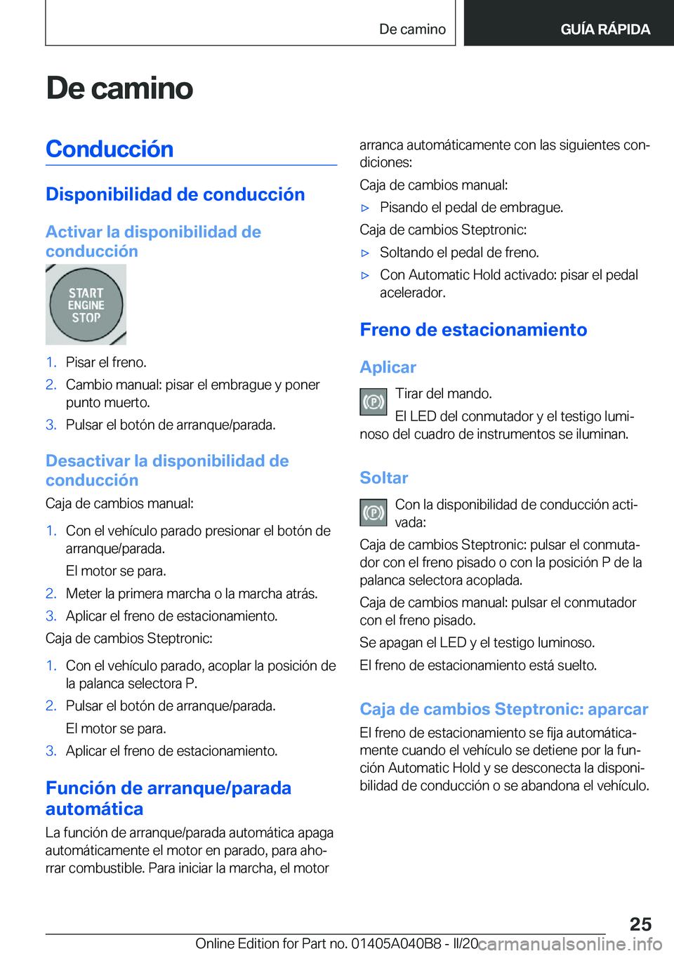 BMW Z4 2020  Manuales de Empleo (in Spanish) �D�e��c�a�m�i�n�o�C�o�n�d�u�c�c�i�