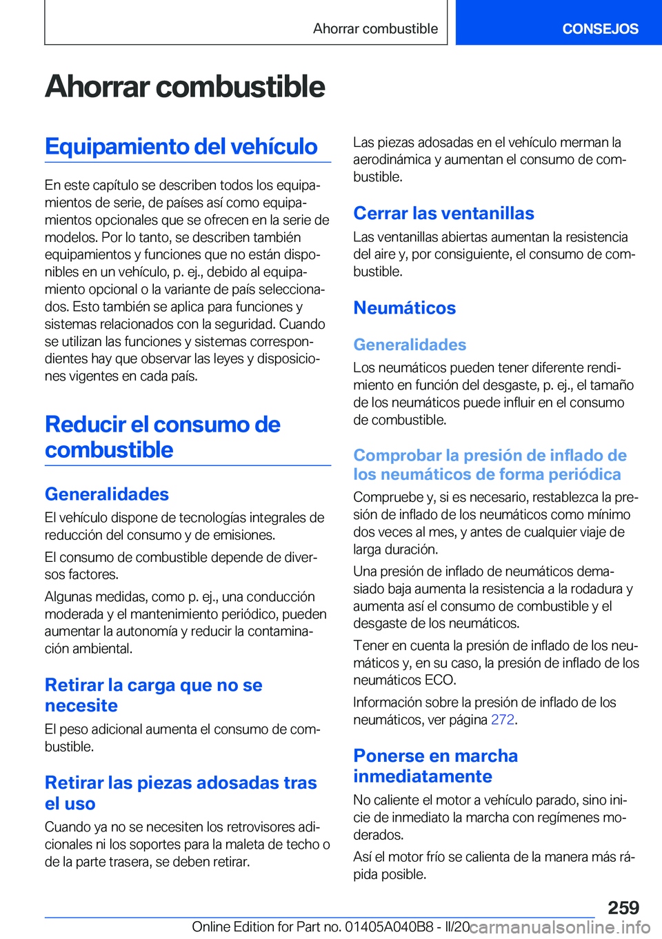 BMW Z4 2020  Manuales de Empleo (in Spanish) �A�h�o�r�r�a�r��c�o�m�b�u�s�t�i�b�l�e�E�q�u�i�p�a�m�i�e�n�t�o��d�e�l��v�e�h�