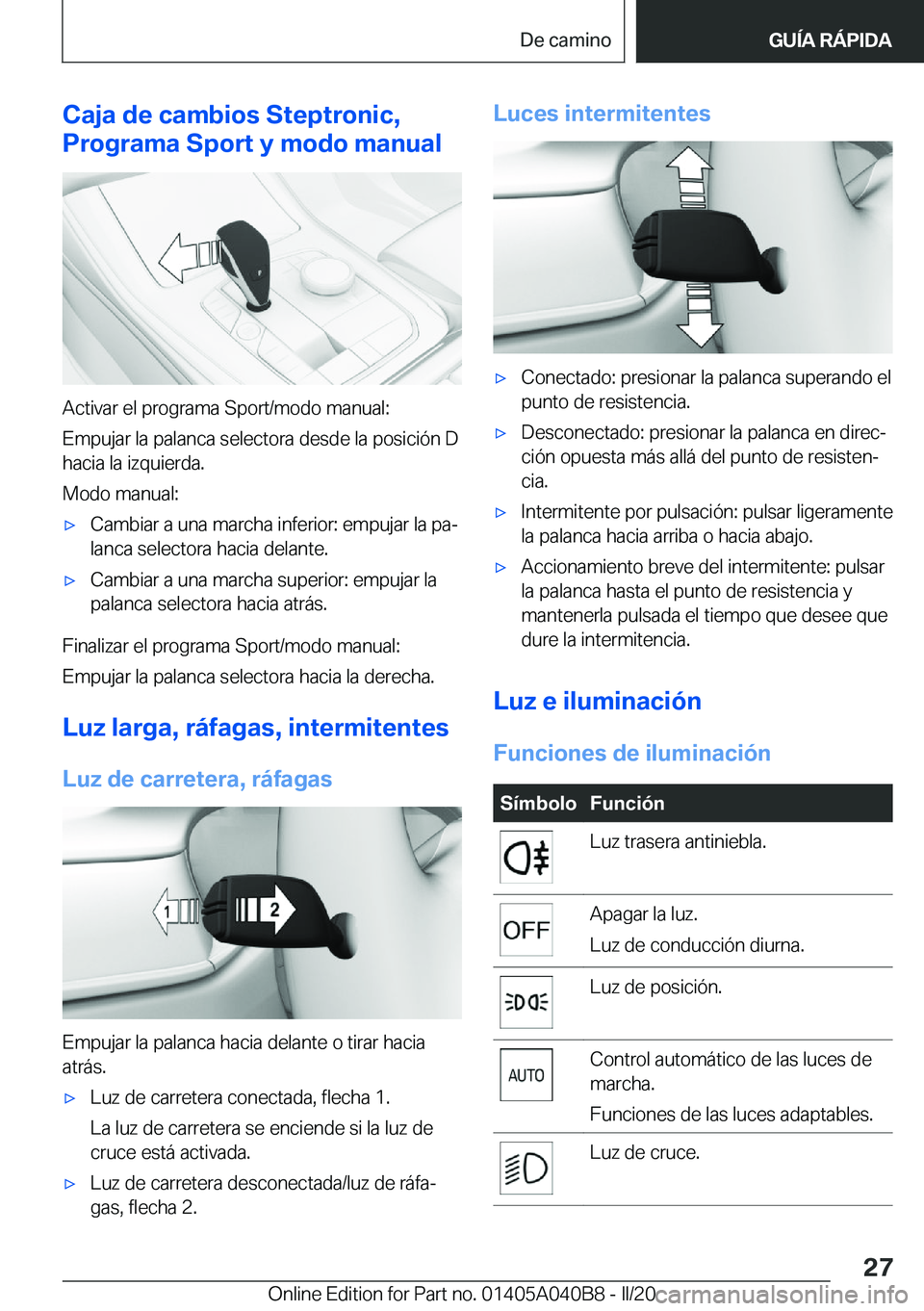 BMW Z4 2020  Manuales de Empleo (in Spanish) �C�a�j�a��d�e��c�a�m�b�i�o�s��S�t�e�p�t�r�o�n�i�c�,
�P�r�o�g�r�a�m�a��S�p�o�r�t��y��m�o�d�o��m�a�n�u�a�l
�A�c�t�i�v�a�r��e�l��p�r�o�g�r�a�m�a��S�p�o�r�t�/�m�o�d�o��m�a�n�u�a�l�:
�E�m�p�u�j�