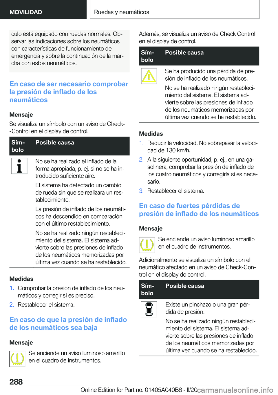 BMW Z4 2020  Manuales de Empleo (in Spanish) �c�u�l�o��e�s�t�á��e�q�u�i�p�a�d�o��c�o�n��r�u�e�d�a�s��n�o�r�m�a�l�e�s�.��O�bª�s�e�r�v�a�r��l�a�s��i�n�d�i�c�a�c�i�o�n�e�s��s�o�b�r�e��l�o�s��n�e�u�m�á�t�i�c�o�s �c�o�n��c�a�r�a�c�t�e