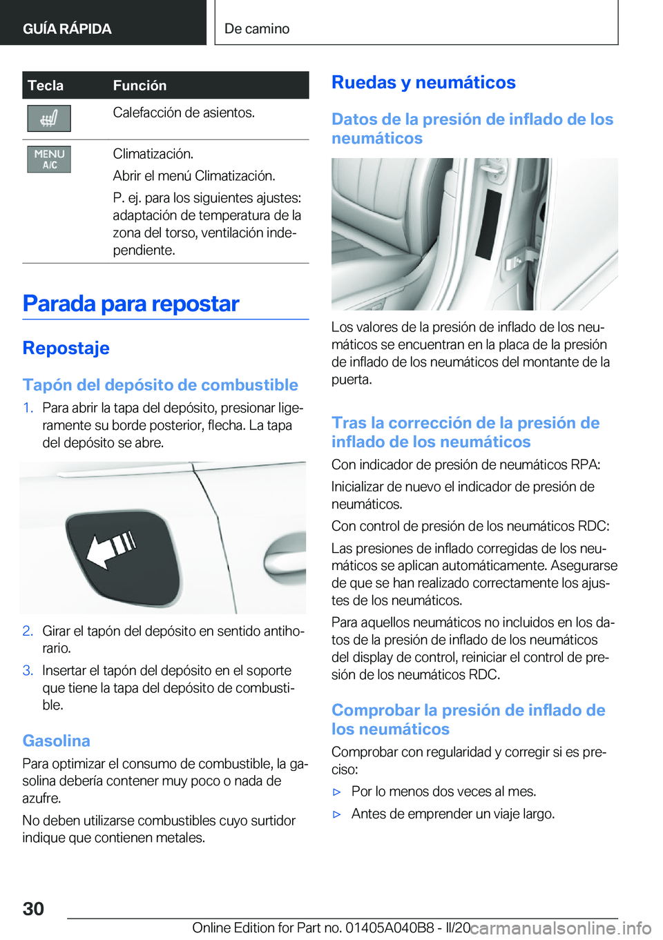 BMW Z4 2020  Manuales de Empleo (in Spanish) �T�e�c�l�a�F�u�n�c�i�