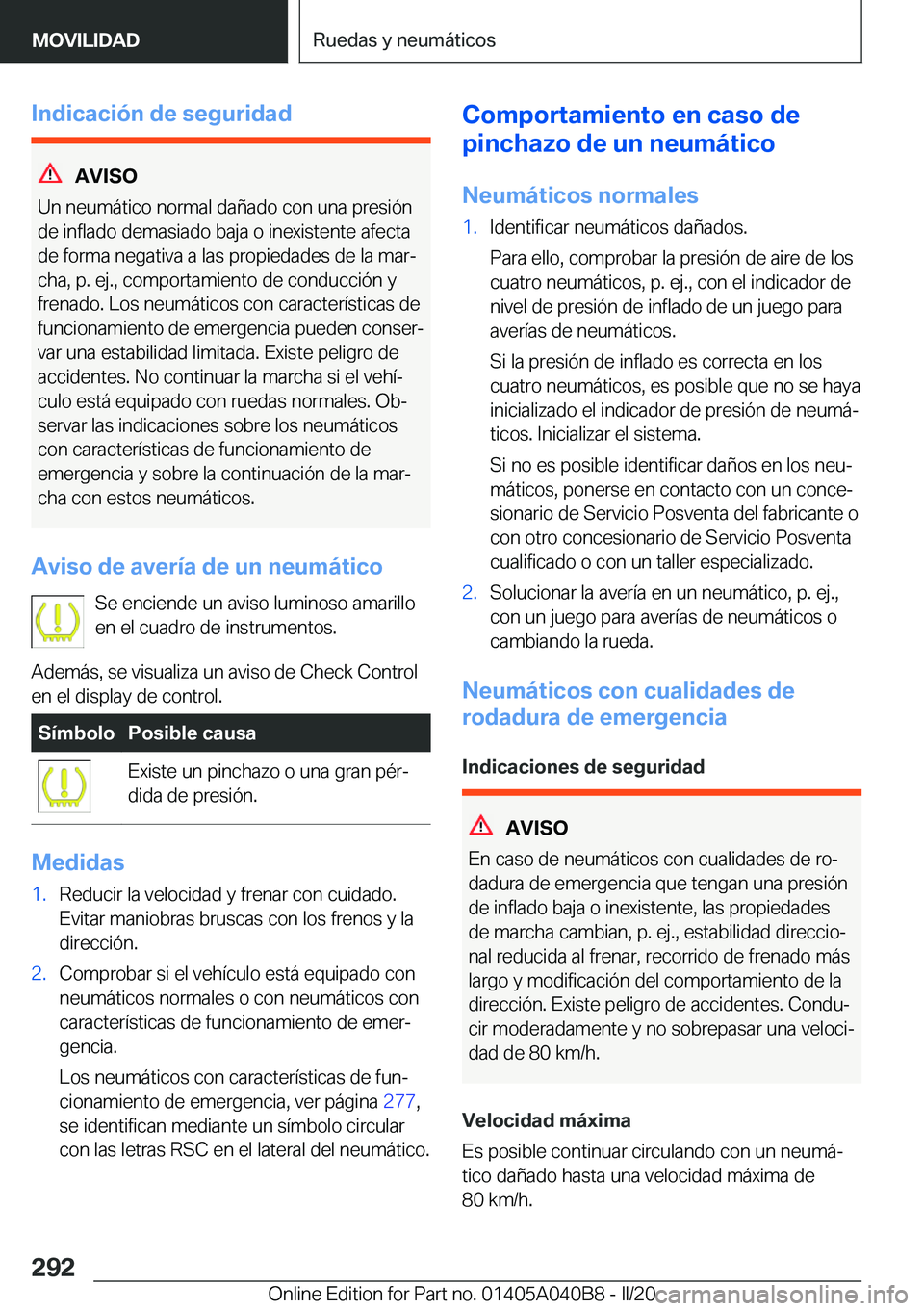 BMW Z4 2020  Manuales de Empleo (in Spanish) �I�n�d�i�c�a�c�i�